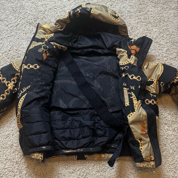 Goldbergh Precious Print Down Ski Jacket Gold Chain Design US 8 - Picture 11 of 12